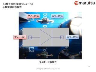 138
Copyright(C) MARUTSU ELEC CO. LTD
ダイオードの極性
アノード(A) カソード(K)
アノード(A) カソード(K)
正負電源回路製作
5.1教育事例(電源モジュール)
 