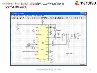3.3サブサーキットモデル(.subckt)の取り込み方と新規回路図
シンボルの作成方法
62Copyright(C) MARUTSU ELEC CO. LTD
 