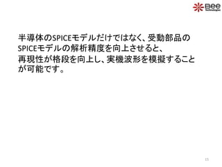 15
半導体のSPICEモデルだけではなく、受動部品の
SPICEモデルの解析精度を向上させると、
再現性が格段を向上し、実機波形を模擬すること
が可能です。
 
