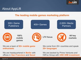 AppLift.com 2Leveraging Customer Lifetime Value for user acquisition campaigns
About AppLift
300+ Game
Publishers
The lead...