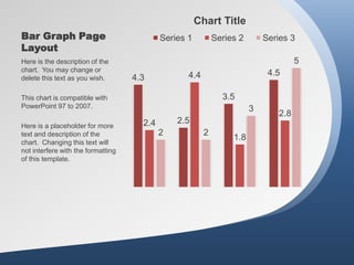 Chart Title
Bar Graph Page                              Series 1         Series 2       Series 3
Layout
Here is the description of the                                                        5
chart. You may change or                                                     4.5
delete this text as you wish.       4.3            4.4

This chart is compatible with                                  3.5
PowerPoint 97 to 2007.                                                  3
                                                                                2.8
                                      2.4       2.5
Here is a placeholder for more
text and description of the                 2            2
                                                                  1.8
chart. Changing this text will
not interfere with the formatting
of this template.
 