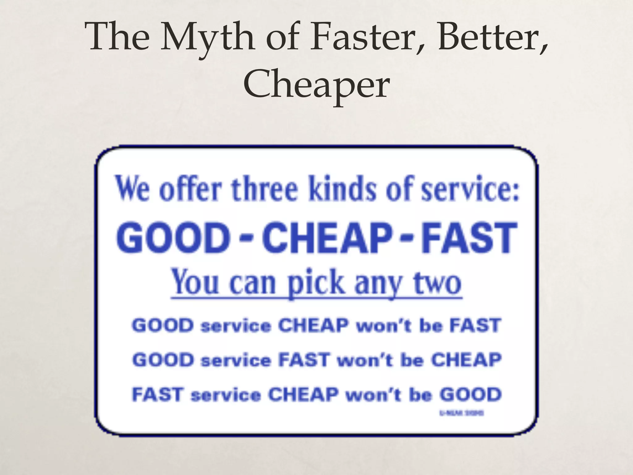 The Myth of Faster, Better,
Cheaper
 
