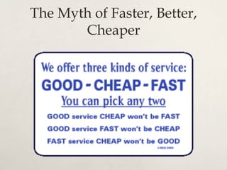 The Myth of Faster, Better,
Cheaper
 