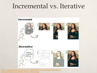 Incremental vs. Iterative
http://www.infoq.com/resource/news/2008/01/iterating-and-incrementing/en/
resources/Patton_Incremental_Iterative_MnaLisa.jpg
 