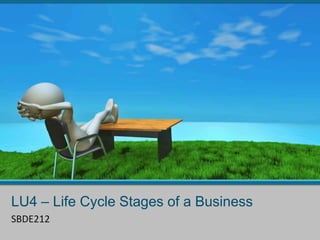 LU4 – Life Cycle Stages of a Business
SBDE212
 