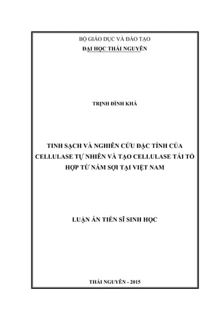 BỘ GIÁO DỤC VÀ ĐÀO TẠO
ĐẠI HỌC THÁI NGUYÊN
TRỊNH ĐÌNH KHÁ
TINH SẠCH VÀ NGHIÊN CỨU ĐẶC TÍNH CỦA
CELLULASE TỰ NHIÊN VÀ TẠO CELLULASE TÁI TỔ
HỢP TỪ NẤM SỢI TẠI VIỆT NAM
LUẬN ÁN TIẾN SĨ SINH HỌC
THÁI NGUYÊN - 2015
 