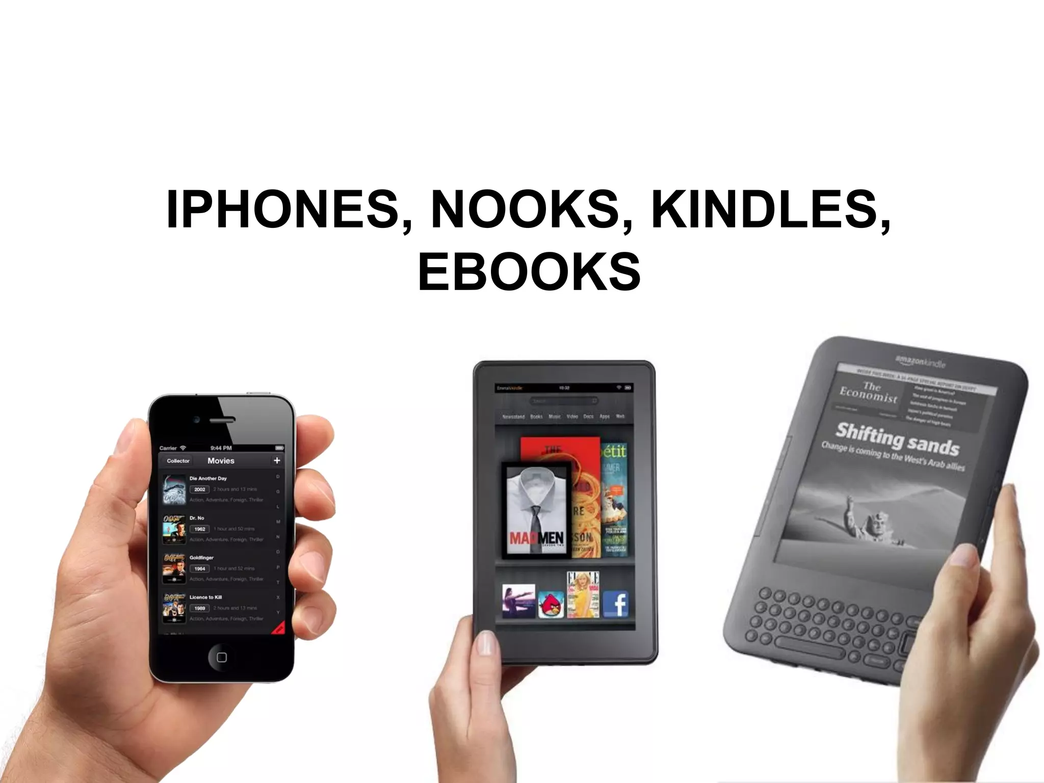 IPHONES, NOOKS, KINDLES, EBOOKS  