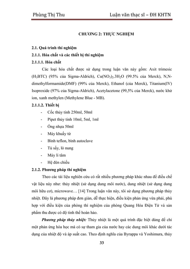 Đề tài: Vật liệu quang xúc tác trên cơ sở TiO2 và khung cơ kim, 9đ | PDF