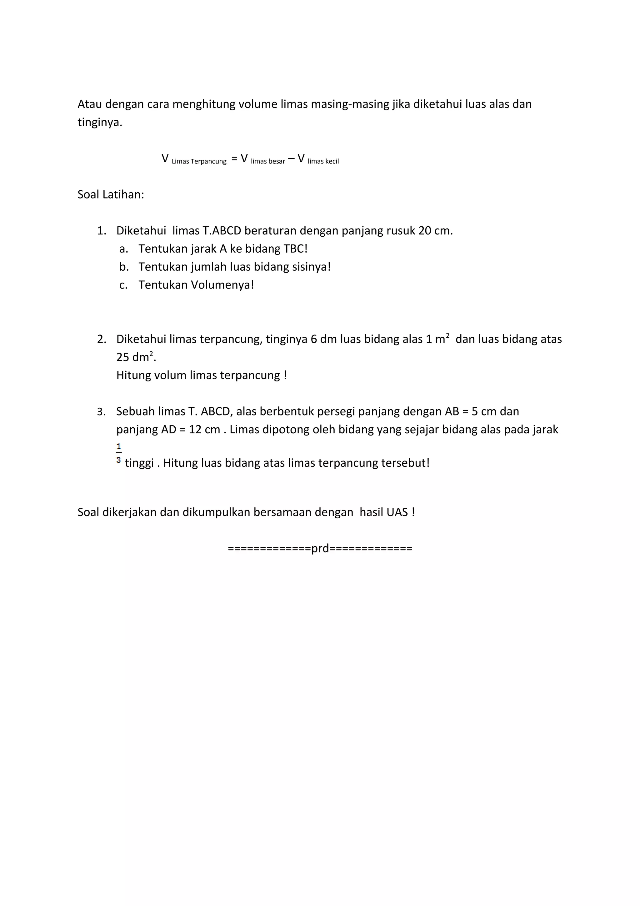 Luas dan volume limas terpancung | DOC