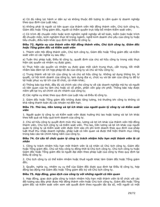 a) Có đủ năng lực hành vi dân sự và không thuộc đối tượng bị cấm quản lý doanh nghiệp
theo quy định của Luật này;
b) Không phải là người có liên quan của thành viên Hội đồng thành viên, Chủ tịch công ty,
Giám đốc hoặc Tổng giám đốc, người có thẩm quyền trực tiếp bổ nhiệm Kiểm soát viên;
c) Có trình độ chuyên môn hoặc kinh nghiệm nghề nghiệp về kế toán, kiểm toán hoặc trình
độ chuyên môn, kinh nghiệm thực tế trong ngành, nghề kinh doanh chủ yếu của công ty hoặc
tiêu chuẩn, điều kiện khác quy định tại Điều lệ công ty.
Điều 72. Nghĩa vụ của thành viên Hội đồng thành viên, Chủ tịch công ty, Giám đốc
hoặc Tổng giám đốc và Kiểm soát viên
1. Thành viên Hội đồng thành viên, Chủ tịch công ty, Giám đốc hoặc Tổng giám đốc và Kiểm
soát viên có các nghĩa vụ sau đây:
a) Tuân thủ pháp luật, Điều lệ công ty, quyết định của chủ sở hữu công ty trong việc thực
hiện các quyền và nhiệm vụ được giao;
b) Thực hiện các quyền và nhiệm vụ được giao một cách trung thực, cẩn trọng, tốt nhất
nhằm bảo đảm lợi ích hợp pháp tối đa của công ty và chủ sở hữu công ty;
c) Trung thành với lợi ích của công ty và chủ sở hữu công ty. Không sử dụng thông tin, bí
quyết, cơ hội kinh doanh của công ty, lạm dụng địa vị, chức vụ và tài sản của công ty để tư
lợi hoặc phục vụ lợi ích của tổ chức, cá nhân khác;
d) Thông báo kịp thời, đầy đủ và chính xác cho công ty về các doanh nghiệp mà họ và người
có liên quan của họ làm chủ hoặc có cổ phần, phần vốn góp chi phối. Thông báo này được
niêm yết tại trụ sở chính và chi nhánh của công ty;
đ) Các nghĩa vụ khác theo quy định của Luật này và Điều lệ công ty.
2. Giám đốc hoặc Tổng giám đốc không được tăng lương, trả thưởng khi công ty không có
khả năng thanh toán đủ các khoản nợ đến hạn.
Điều 73. Thù lao, tiền lương và lợi ích khác của người quản lý công ty và Kiểm soát
viên
1. Người quản lý công ty và Kiểm soát viên được hưởng thù lao hoặc lương và lợi ích khác
theo kết quả và hiệu quả kinh doanh của công ty.
2. Chủ sở hữu công ty quyết định mức thù lao, lương và lợi ích khác của thành viên Hội đồng
thành viên, Chủ tịch công ty và Kiểm soát viên. Thù lao, tiền lương và lợi ích khác của người
quản lý công ty và Kiểm soát viên được tính vào chi phí kinh doanh theo quy định của pháp
luật thuế thu nhập doanh nghiệp, pháp luật có liên quan và được thể hiện thành mục riêng
trong báo cáo tài chính hàng năm của công ty.
Điều 74. Cơ cấu tổ chức quản lý công ty trách nhiệm hữu hạn một thành viên là cá
nhân
1. Công ty trách nhiệm hữu hạn một thành viên là cá nhân có Chủ tịch công ty, Giám đốc
hoặc Tổng giám đốc. Chủ sở hữu công ty đồng thời là Chủ tịch công ty. Chủ tịch công ty hoặc
Giám đốc hoặc Tổng giám đốc là người đại diện theo pháp luật của công ty theo quy định tại
Điều lệ công ty.
2. Chủ tịch công ty có thể kiêm nhiệm hoặc thuê người khác làm Giám đốc hoặc Tổng giám
đốc.
3. Quyền, nghĩa vụ, nhiệm vụ cụ thể của Giám đốc được quy định tại Điều lệ công ty, hợp
đồng lao động mà Giám đốc hoặc Tổng giám đốc ký với Chủ tịch công ty.
Điều 75. Hợp đồng, giao dịch của công ty với những người có liên quan
1. Hợp đồng, giao dịch giữa công ty trách nhiệm hữu hạn một thành viên là tổ chức với các
đối tượng sau đây phải được Hội đồng thành viên hoặc Chủ tịch công ty, Giám đốc hoặc Tổng
giám đốc và Kiểm soát viên xem xét quyết định theo nguyên tắc đa số, mỗi người có một


                                                                                   29/72
 