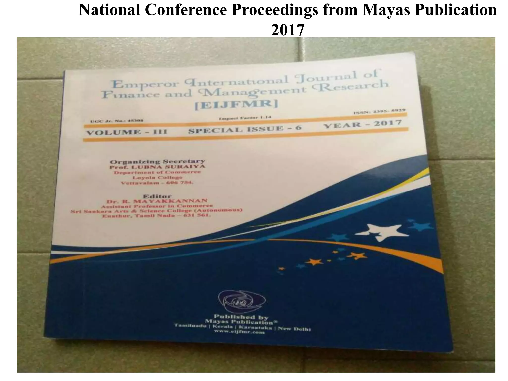 National Conference Proceedings from Mayas Publication
2017
 