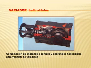 Combinación de engranajes cónicos y engranajes helicoidales
para variador de velocidad
VARIADOR helicoidales
 