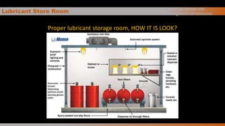 Lubricant Store Room
Proper lubricant storage room, HOW IT IS LOOK?
Handling, storage and
management of lubricants
 