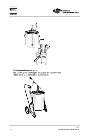 Espírito Santo
_________________________________________________________________________________________________
__




•     Pistolas portáteis para graxa
      São usadas para lubrificação de grupos de equipamentos.
      Podem ser a ar comprimido ou a eletricidade.




_________________________________________________________________________________________________
__
                                                                                               CST
22                                                                 Companhia Siderúrgica de Tubarão
 