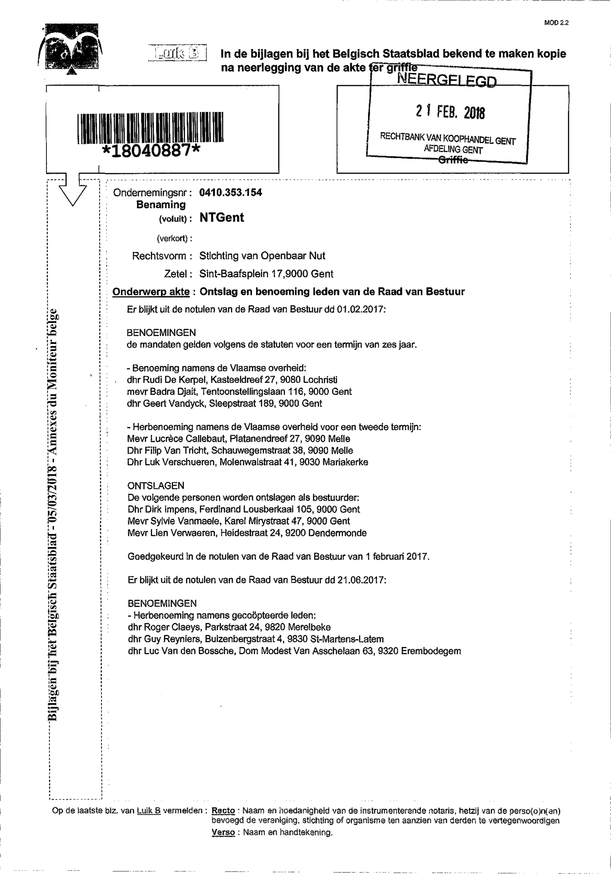 BijlagenbijhetBelgischStaatsblad-05/03/2018-AnnexesduMoniteurbelge