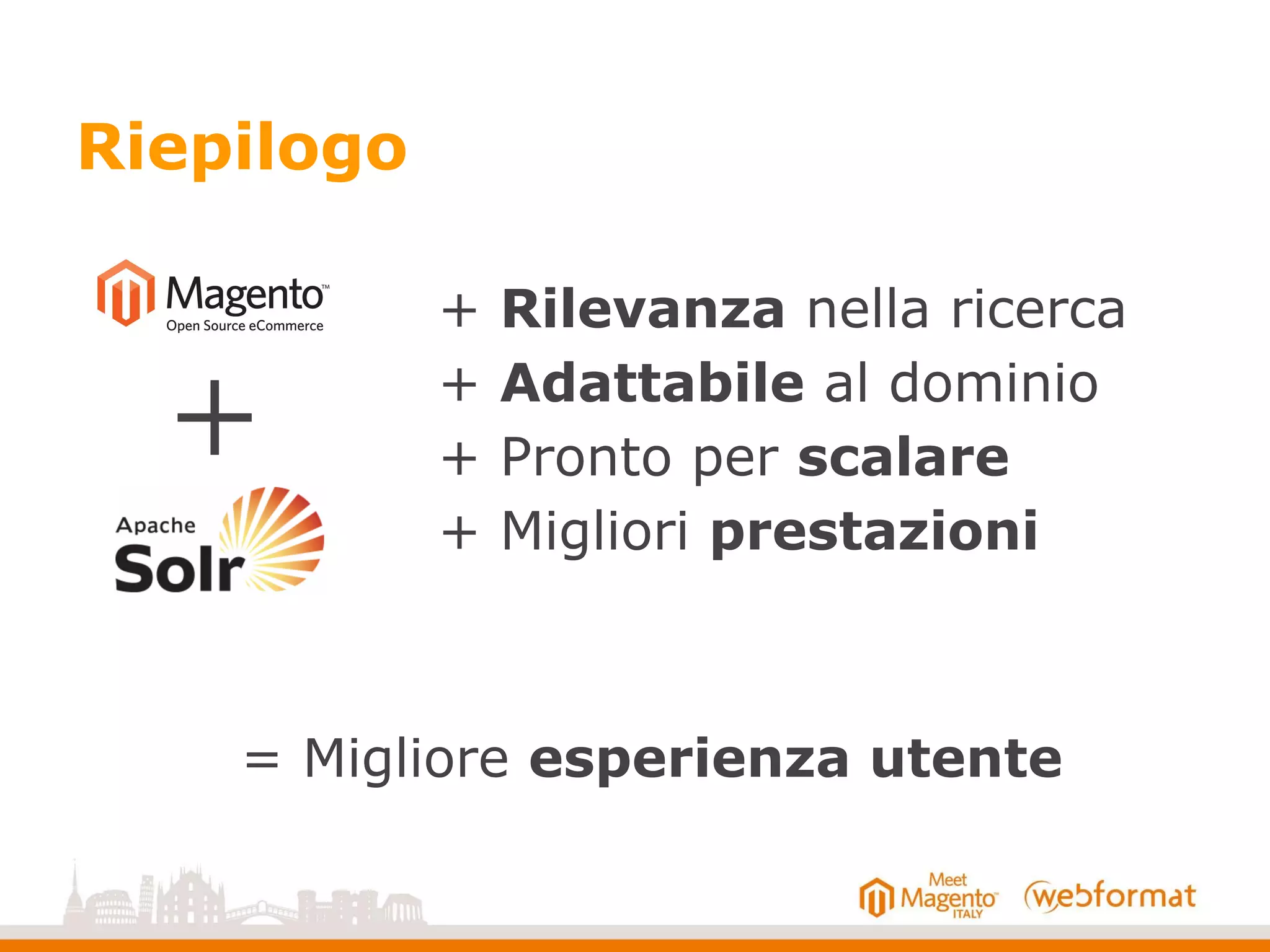 Riepilogo
+ Rilevanza nella ricerca
+ Adattabile al dominio
+ Pronto per scalare
+ Migliori prestazioni
+
= Migliore esperienza utente
 