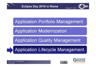 Eclipse Day 2010 in Rome   October 5th, 2010




Sales Account Manager ISV
Luca Devoti
 