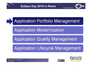 Eclipse Day 2010 in Rome   October 5th, 2010




Sales Account Manager ISV
Luca Devoti
 