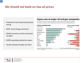 We should not bank on low oil prices
5
2
• Predictions have hystorically proven
wrong
• OPEC could change sentiment
• Glob...