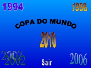 1994 1998 2002 2006 2010 Sair COPA DO MUNDO 