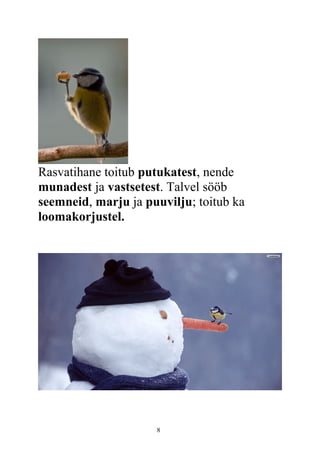 Rasvatihane toitub putukatest, nende
munadest ja vastsetest. Talvel sööb
seemneid, marju ja puuvilju; toitub ka
loomakorjustel.
8
 