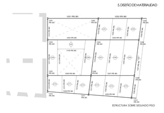 5.DISEÑODEMATERIALIDAD
ESTRUCTURA SOBRE SEGUNDO PISO
C202
IPB 300
C203
IPB 300
C204
IPB 300
C205
IPB 300
C206
IPB 300
C207
IPB 300
C208
IPB 300
C209
IPB 300
C210
IPB 300 C211
IPB 300
C201
IPB 300
L201 L202 L203
L205
L204
L206 L207 L208 L209
L210 L211
L212 L213
L214 L215
V201 IPB 360 V202 IPB 360
V203 IPB 360 V204 IPB 360
V206 IPB 360 V207 IPB 360
V208 IPB 360
V209 IPB 360
V105 IPB 260
V210IPB360V211IPB360V212IPB360
V213IPB260
V214IPB260
V215IPB260
V216IPB260
V217IPB360
V218IPB360
V219IPB360
V220IPB260
V221IPB260
V222IPB260
V223IPB260
V224IPB260
V225IPB260
V226IPB360
V227IPB360
V228IPB360
C212
IPB 300
V03
 