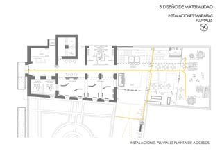 5.DISEÑODEMATERIALIDAD
INSTALACIONESSANITARIAS
PLUVIALES
INSTALACIONES PLUVIALES PLANTA DE ACCESOS
+0.00
FICHAJE PERSONAL
SALA DE
MAQUINAS
1° PISO
1° SS
OFICINA DE
COMUNICACION
ADMINISTRACION
TESORERIA
EXPO PINTURA EXPO DIBUJO
+0.00
NUCLEO PRINCIPAL
ALUMNOS
VISITANTES
SHOP
BARRA COCINA
HALL/INFORMES
ASCENSOR
EXISTENTE
 
