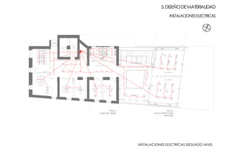 +9.00
AULA PRACTICA
ZONADEGUARDADO
AULA PRACTICA
ESPACIO COMUN
DEPOSITO
PINTURA/GRABADO
TALLER ESPECIALTALLER ESPECIAL
PISO 2
CASA DEL DEAN
AULA PINTURA DIGITAL
AULA GRABADO
PROGRAMACION
PISO 2
AULAS PRACTICAS
PINTURA
PANTALLA
PRENSA
ASCENSOR
EXISTENTE
INSTALACIONES ELECTRICAS SEGUNDO NIVEL
5.DISEÑODEMATERIALIDAD
INSTALACIONESELECTRICAS
 