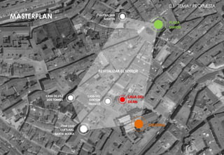 CASA	DE	LAS	
DOS	TORRES
COM`LEJO	
CULTURAL	
SANTA	MARIA
IGLESIA	SAN	
MARTIN
CASA	DEL	
DOCTOR	
TRUJILLO
CASA	DEL	
DEAN
PLAZA	
MAYOR
CATEDRAL
REVITALIZAR	EL	SECTOR
0.1 TEMA/ PROPUESTA
MASTERPLAN
 