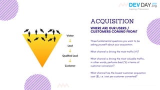 ACQUISITION
WHERE ARE OUR USERS /
CUSTOMERS COMING FROM?
Three fundamental questions you want to be
asking yourself about ...