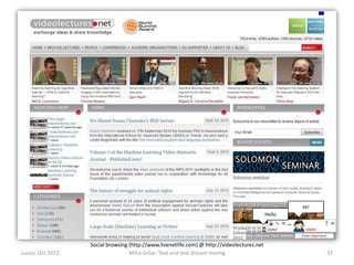 Hi!
                                                                                            Hello




                  Social browsing (http://www.livenetlife.com) @ http://videolectures.net
Lucca, Oct 2012                   Miha Grčar: Text and text stream mining                                 37
 