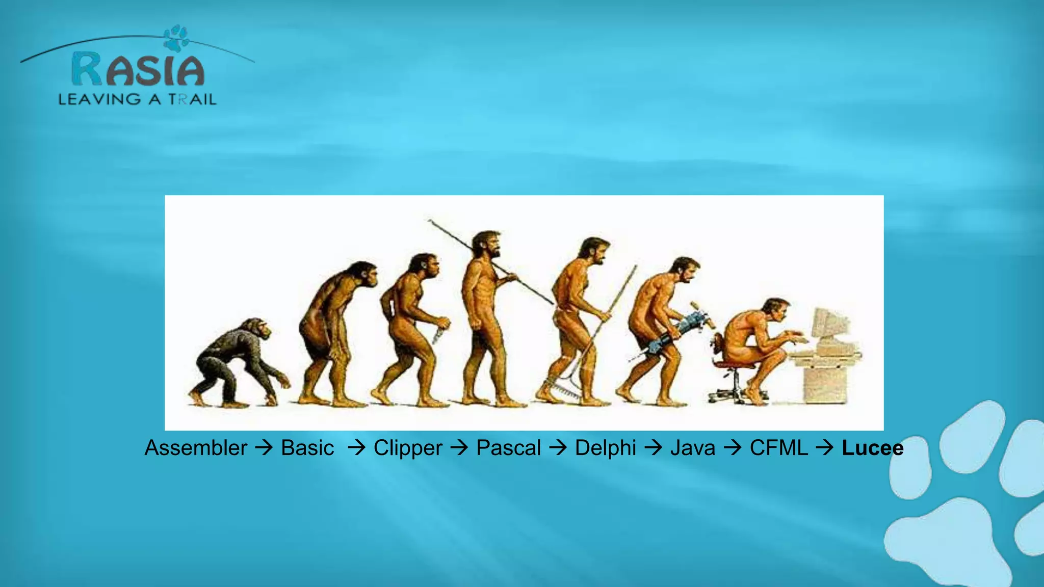 MY EVOLUTION
Assembler  Basic  Clipper  Pascal  Delphi  Java  CFML  Lucee
 
