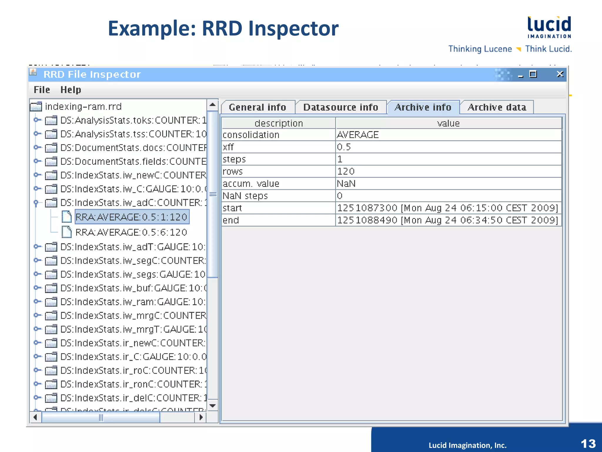 Example: RRD Inspector




               Lucid Imagination, Inc.




                                         Lucid Imagination, Inc.   13
 