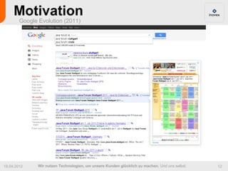 Motivation
        Google Evolution (2011)




19.04.2012     Wir nutzen Technologien, um unsere Kunden glücklich zu machen. Und uns selbst.   12
 