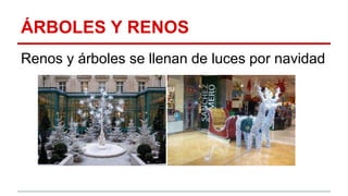 ÁRBOLES Y RENOS 
Renos y árboles se llenan de luces por navidad 
 
