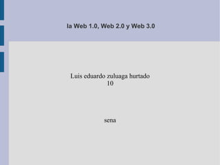 la Web 1.0, Web 2.0 y Web 3.0
Luis eduardo zuluaga hurtado
10
sena
 
