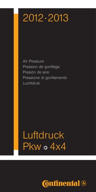 2012 · 2013


Air Pressure
Pression de gonﬂage
Presión de aire
Pressione di gonﬁamento
Luchtdruk




Luftdruck
Pkw q 4x4
 