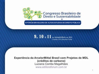 Experiência da ArcelorMittal Brasil com Projetos de MDL  (créditos de carbono)  Luciana Corrêa Magalhães www.editoraforum.com.br 