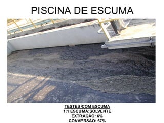 PISCINA DE ESCUMA




      TESTES COM ESCUMA
     1:1 ESCUMA:SOLVENTE
         EXTRAÇÃO: 6%
        CONVERSÃO: 67%
 