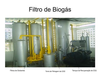 Filtro de Biogás




Filtros de Oxidantes         Torre de Filtragem de CO2   Tanque de Recuperação de CO2
 