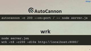 autocannon -c 200 --on-port / -- node server.js
wrk
node server.js&
wrk -t8 -c200 -d10s http://localhost:8080/
@loige
13
 