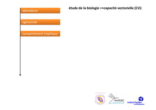 étude de la biologie =>capacité vectorielle (CV):
-abondance


-agressivité


-comportement trophique
 