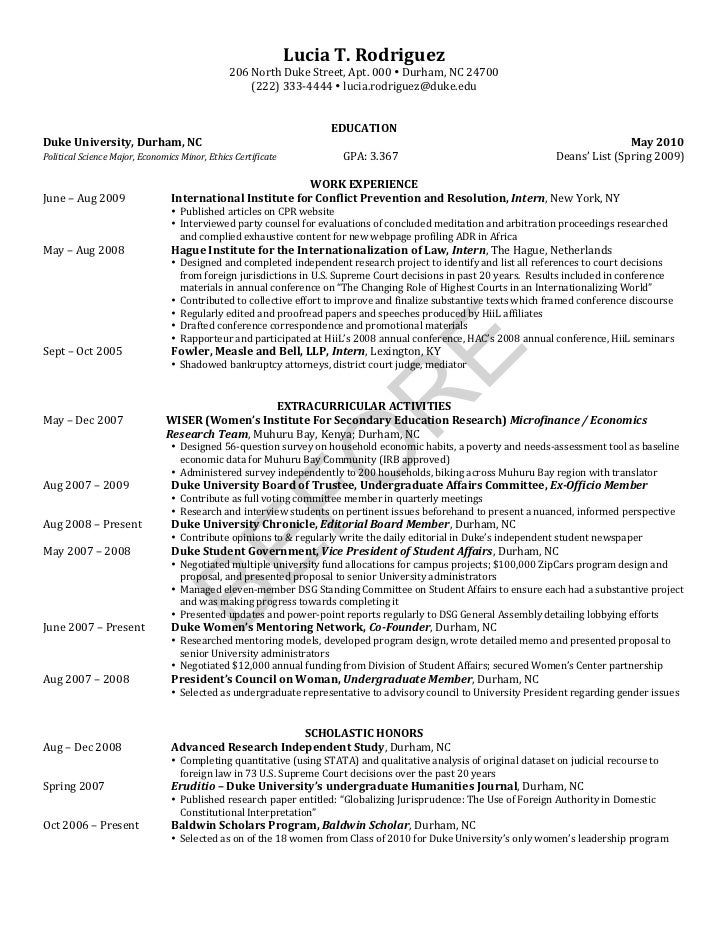 Resume for a political science major