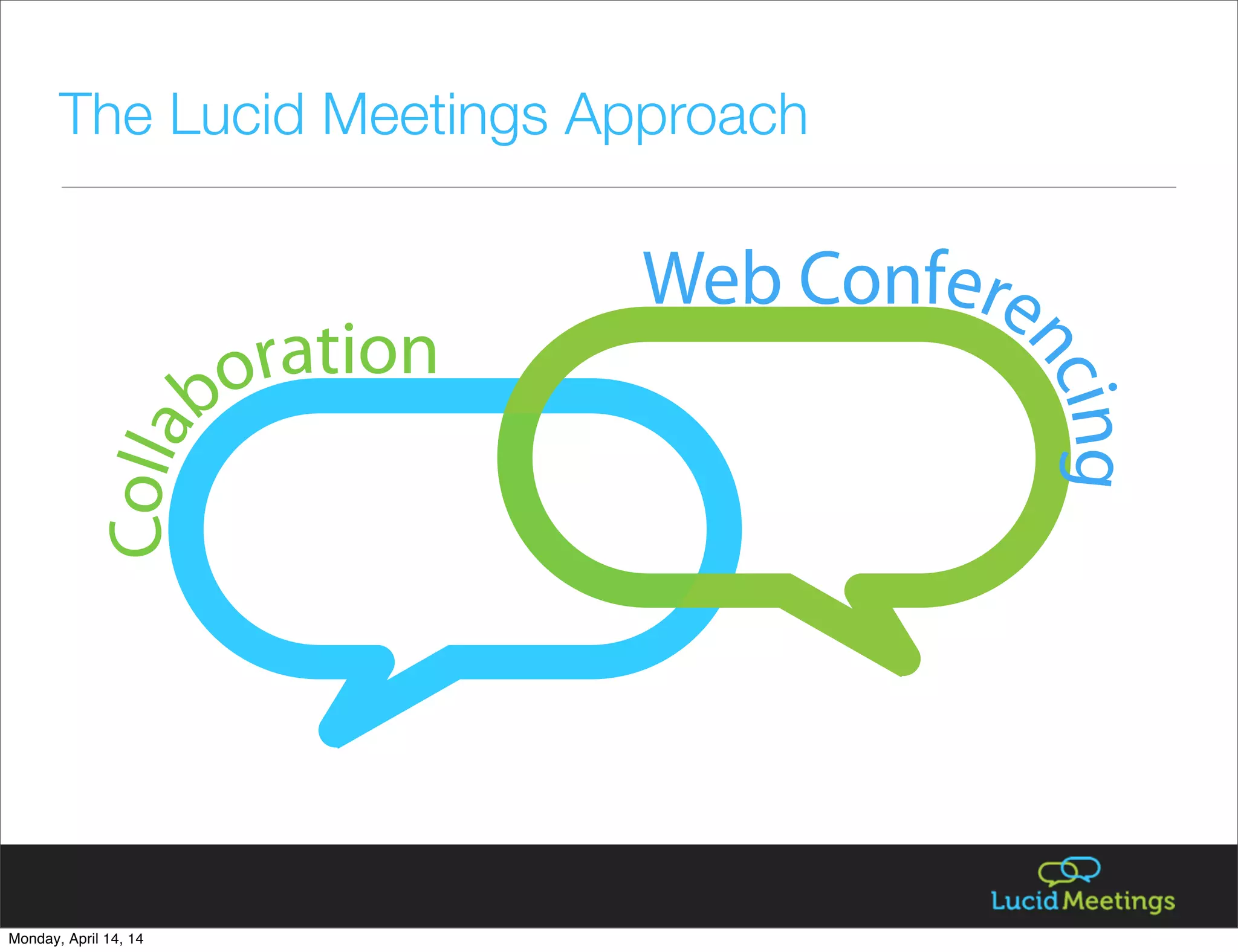 Colla
boration
Web Confere
ncing
The Lucid Meetings Approach
Monday, April 14, 14
 