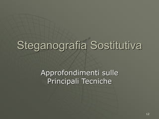 12
Steganografia Sostitutiva
Approfondimenti sulle
Principali Tecniche
 