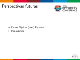 Perspectivas futuras
Curvas El´ıpticas (mais) Robustas
P´os-quˆantica
62 / 70
 
