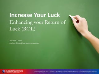 Increase Your Luck
Enhancing your Return of
Luck (ROL)
Roshan Thiran
roshan.thiran@leaderonomics.com
 
