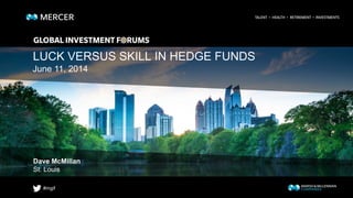 #mgif
LUCK VERSUS SKILL IN HEDGE FUNDS
Dave McMillan
St. Louis
June 11, 2014
 