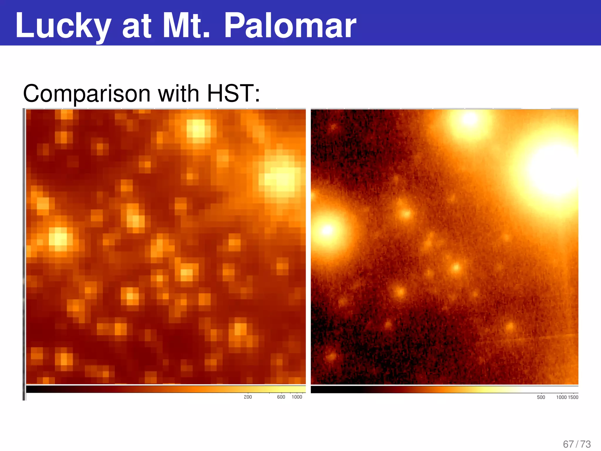 Lucky at Mt. Palomar
Comparison with HST:
67 / 73
 