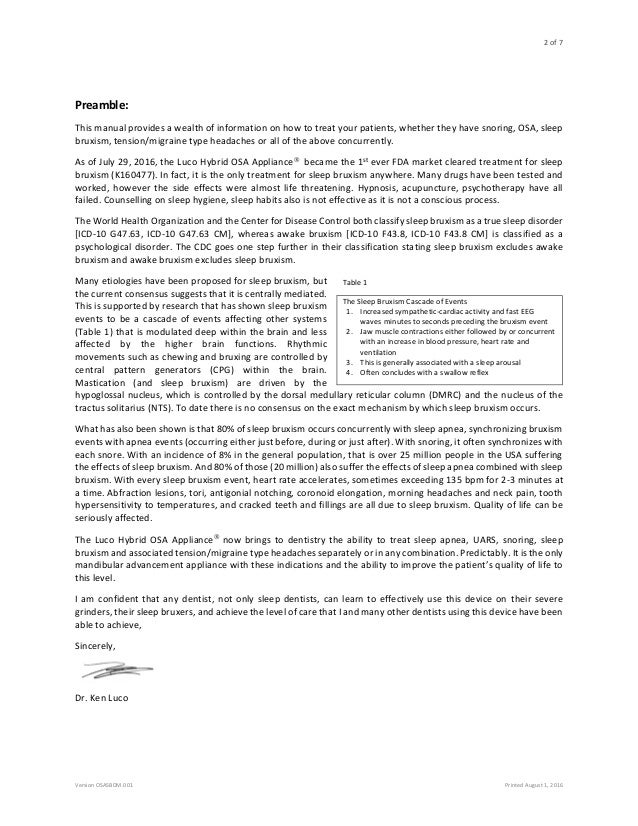 Luco Hybrid OSA Appliance ~ Dentist Manual 2016